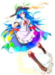  bad_id bad_pixiv_id blue_hair boots cross-laced_footwear hat hinanawi_tenshi keystone lace-up_boots long_hair nironiro red_eyes solo sword sword_of_hisou touhou very_long_hair weapon 