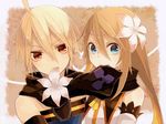  1girl amarisu bad_id bad_pixiv_id blonde_hair blue_eyes brown_hair emil_castagnier flower long_hair marta_lualdi mouth_hold red_eyes scarf smile tales_of_(series) tales_of_symphonia tales_of_symphonia_knight_of_ratatosk 