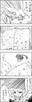  4koma cirno comic daiyousei fairy greyscale hat highres ice monochrome moriya_suwako multiple_girls nurikabe_(character) ponytail swimsuit tani_takeshi tatara_kogasa tongue touhou translated umbrella wings yukkuri_shiteitte_ne 