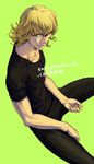  bad_id bad_pixiv_id barnaby_brooks_jr blonde_hair glasses green_eyes male_focus nue_(zenda) shirt simple_background solo t-shirt tiger_&amp;_bunny 