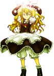  absurdres arms_up blonde_hair bloomers bow braid circlek hair_bow hat highres kirisame_marisa long_hair simple_background solo standing touhou underwear witch_hat yellow_eyes 