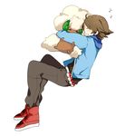  black_(pokemon) blush brown_hair closed closed_eyes dark_skin eyes eyes_closed hug hugging pokemon pokemon_(game) pokemon_bw sleeping touya_(pokemon) whimsicott 