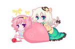  :&lt; :3 animal_ears bad_id bad_pixiv_id blush cat_ears cat_tail chibi green_eyes green_hair hat heart heart_pillow kemonomimi_mode komeiji_koishi komeiji_satori multiple_girls pillow pink_hair purple_eyes shino_(mijinko) short_hair siblings sisters sun_hat tail touhou yarn yarn_ball 