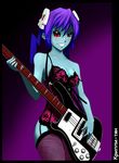  bare_shoulders corset creepy-tan guitar highres instrument legwear purple_hair red_eyes rickenbacker ru-chans russian skull stockings thighhighs 