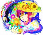  1girl bad_id bad_pixiv_id colorful flower hat headphones multicolored multicolored_nails music nail_polish original rimako symbol-shaped_pupils 