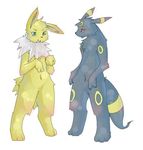  black ear_markings face_markings green_eyes jolteon kosian male markings pok&eacute;mon pok&eacute;morph red_eyes standing tail tail_markings umbreon yellow 