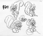  female fifi_la_fume mammal monochrome pre-production sketch skunk skunks tiny_toon_adventures tiny_toons unknown_artist warner_brothers 