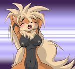  arcanine blush breasts canine eyes_closed female growlithe hair long_hair mammal nintendo nipples open_mouth pok&#233;mon pok&#233;morph pok&eacute;mon solo stretch stretching tongue video_games white_hair yawn yiffmasters 