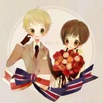  axis_powers_hetalia bad_id bad_pixiv_id blonde_hair bouquet brown_eyes brown_hair flower formal gloves green_eyes japan_(hetalia) male_focus multiple_boys orange_flower orange_rose poco24 red_flower red_rose rose smile suit united_kingdom_(hetalia) white_flower white_rose 