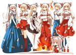  alternate_color alternate_costume alternate_hairstyle annoyed apron bad_id bad_pixiv_id bow chibi crossed_arms dress dual_persona enmaided fire fujiwara_no_mokou hair_bow hair_ornament kmkr long_hair maid mary_janes multiple_girls ponytail red_eyes reverse_trap shoes short_hair shorts skirt suspenders thighhighs touhou twintails white_hair zettai_ryouiki 