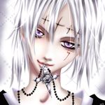  1boy allen_walker curse d.gray-man jewelry male male_focus nea_d._campbell nea_walker necklace purple_eyes silver_hair solo tattoo white_hair 