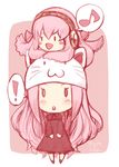  1girl :3 animal_hat bad_id bad_pixiv_id chibi eighth_note hat kansou_samehada long_hair megurine_luka megurine_luka_(toeto) monochrome musical_note sketch speech_bubble spoken_exclamation_mark spoken_musical_note takoluka toeto_(vocaloid) vocaloid 