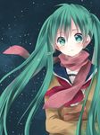  bad_id bad_pixiv_id green_eyes green_hair hajimete_no_koi_ga_owaru_toki_(vocaloid) hatsune_miku long_hair night night_sky scarf school_uniform serafuku shio_konbu_(syoko128) sky solo star_(sky) starry_sky sweater tears twintails very_long_hair vocaloid 