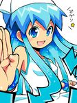  bad_id bad_pixiv_id blue_eyes blue_hair dress foreshortening hat ikamusume long_hair outsuki pose shinryaku!_ikamusume solo tentacle_hair 