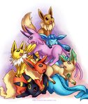  eevee eeveelution eeveelutions espeon flareon glaceon jolteon leafeon nintendo plain_background pok&#233;mon pok&eacute;mon tail umbreon unknown_artist vaporeon video_games white_background 