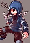  bachera black_hair hood hunter_(left4dead) left_4_dead male_focus orange_eyes simple_background slit_pupils solo 