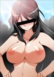  black_hair blush breasts censored fukiyose_seiri highres huge_breasts large_breasts nipples public_nudity sweat to_aru_majutsu_no_index topless 