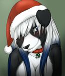  blue_eyes blush border_collie breasts canine christmas cleavage clothed clothing collar cute darkduck64 dog female hat holidays janice mammal mistletoe one_eye_closed santa_hat solo xmas 