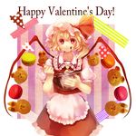  alternate_wings apron azure_starblue bad_hands bad_id bad_pixiv_id blonde_hair bow chocolate cookie dress fingernails flandre_scarlet food happy_valentine hat hat_bow heart macaron mixing_bowl nail_art nail_polish red_eyes short_hair short_sleeves solo touhou valentine wings 