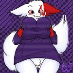  anthro big_breasts bottomless breast_squish breasts cautioncat clothed clothing female half-dressed nintendo pok&#233;mon pok&#233;morph pok&eacute;mon pubes pubic_tuft pussy smile solo sweater video_games zangoose 