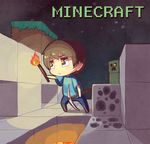  block blueberry_(5959) coal creeper grass male_focus minecraft molten_rock pickaxe solo torch you_gonna_get_raped zaku 