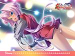  2012 ass blue_eyes blush calendar_(medium) copyright_name february fingerless_gloves gloves highres hikage_eiji koihime_musou looking_back microphone music official_art panties pink_hair short_hair singing solo sonken underwear wallpaper 