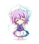  blue_dress blush chibi closed_eyes dress hat letty_whiterock pink_hair smile solo touhou translated waving yukimiya_(parupunta) 