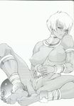  ball_and_chain barefoot chains dark_skin doujinshi elena jewelry large_breasts lips monochrome muscle pierre_norano pussy short_hair street_fighter street_fighter_iii toluene_ittokan uncensored white_hair 