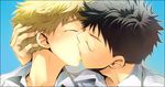  2boys abe_takaya blush child kiss male male_focus mihashi_ren multiple_boys ookiku_furikabutte sweatdrop yaoi 