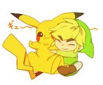  azkn bad_id bad_pixiv_id blonde_hair company_connection eyebrows gen_1_pokemon hat hug link lowres pikachu pointy_ears pokemon pokemon_(creature) smile the_legend_of_zelda the_legend_of_zelda:_the_wind_waker toon_link 