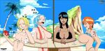  bikini black_hair blonde_hair blue_hair breasts cleavage erect_nipples huge_breasts large_breasts nami nico_robin nipples one_piece onepiece orange_hair swimsuit yellow_hair 