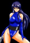  black_hair breasts elbow_gloves female gloves gradient gradient_background green_eyes headband kitana leotard long_hair mortal_kombat roy_(pixiv173921) solo 