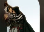  2boys altair_ibn_la-ahad assassin&#039;s_creed assassin's_creed assassin's_creed_(series) assassin's_creed_ii blood dagger ezio_auditore_da_firenze kiss kissing male male_focus multiple_boys paradox time time_paradox weapon wrist_dagger yaoi 