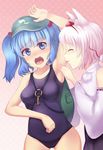  animal_ears armpit_licking armpits backpack bad_id bad_pixiv_id bag blue_eyes blue_hair detached_sleeves greave_(asterism) hair_bobbles hair_ornament hat inubashiri_momiji kawashiro_nitori key licking multiple_girls one-piece_swimsuit short_hair swimsuit touhou two_side_up white_hair wolf_ears 