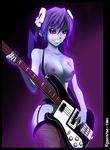  breast breasts creepy-tan guitar highres instrument legwear purple_hair red_eyes ru-chans russian skull stockings thighhighs 