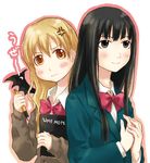  anger_vein angry bad_id bad_pixiv_id black_eyes black_hair blazer brown_eyes brown_hair death_note death_note_(object) jacket kimi_ni_todoke kuronuma_sawako kurumizawa_ume long_hair lowres multiple_girls parody school_uniform takagi_hideaki 