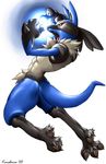  attack fight hindpaw karabiner lucario male nintendo paws pok&#233;mon pok&eacute;mon red_eyes solo video_games 