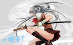  chouun_shiryuu gloves gray_hair ikkitousen long_hair seifuku sword weapon 