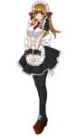  blush_stickers brown_hair copyright_request full_body highres maid maid_headdress makai pantyhose solo 