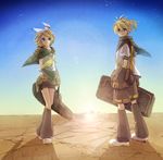  1girl bow brother_and_sister hair_bow kagamine_len kagamine_rin school_uniform siblings twins ui_(rot) vocaloid 