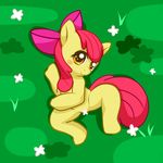  :3 amber_eyes apple_bloom apple_bloom_(mlp) blush bow cub cute equine female feral flower friendship_is_magic fur grass green_eyes hair horse looking_at_viewer lying mammal maverick my_little_pony on_back outside pony red_hair smile solo spreading yellow_eyes yellow_fur young 