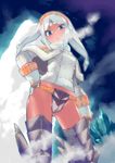  armor blue_eyes boots breath curry_(dbt) from_below hand_on_hip ice lagombi_(armor) monster_hunter monster_hunter_portable_3rd panties solo standing thigh_boots thighhighs underwear uneven_eyes white_hair 