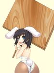  animal_ears ass bad_id bad_pixiv_id black_hair blue_eyes bunny_ears bunnysuit ginji74 holding holding_sign looking_back original pantyhose placard short_hair sign solo 