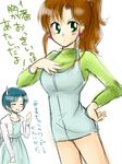  bishoujo_senshi_sailor_moon blue_hair breasts brown_hair green_eyes hand_on_another's_chest hand_on_chest kino_makoto large_breasts legs minidress mizuno_ami sailor_jupiter sailor_mercury short_dress translation_request 