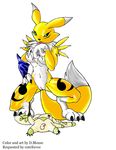  blue_eyes breasts canine chest_tuft claws crouching d.mouse digimon elbow_gloves female fox markings pussy renamon tail tongue yellow 