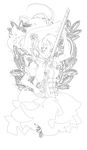  absurdres artist_request breasts corset drill_hair fingerless_gloves gloves greyscale gun hat highres lineart magical_musket mahou_shoujo_madoka_magica medium_breasts monochrome outline ribbon rifle skirt smile solo tassel tomoe_mami weapon 
