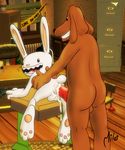  all_fours anal anal_penetration canine cum desk dog gay hindpaw lagomorph male max milo nude penetration rabbit sam sam_and_max 