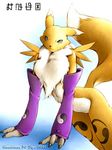  2001 blue_eyes canine chest_tuft digimon elbow_gloves face_markings female fox karabiner leg_markings looking_at_viewer renamon solo tail yellow 