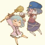  angry arms_up bad_id bad_pixiv_id broom chibi hat jiangshi kasodani_kyouko katsudansou miyako_yoshika multiple_girls ofuda open_mouth outstretched_arms short_hair star touhou 