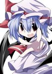  absurdres bat_wings bibi blue_hair fang hat highres red_eyes remilia_scarlet short_hair solo touhou wings 